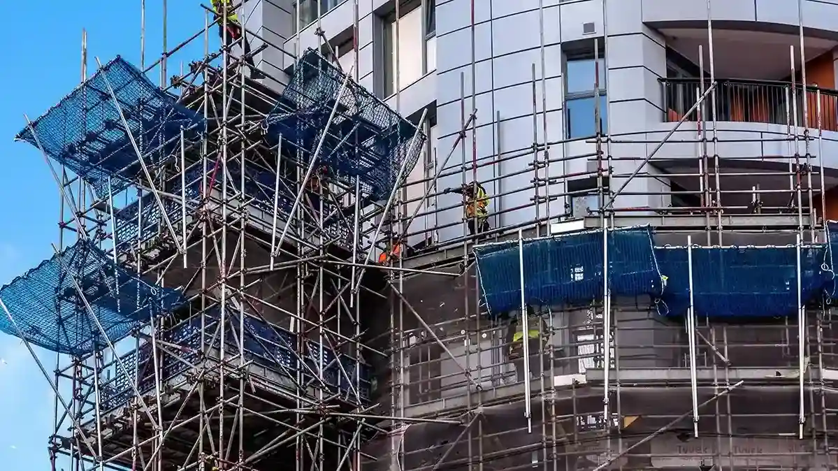 A Commercial building with scaffolds